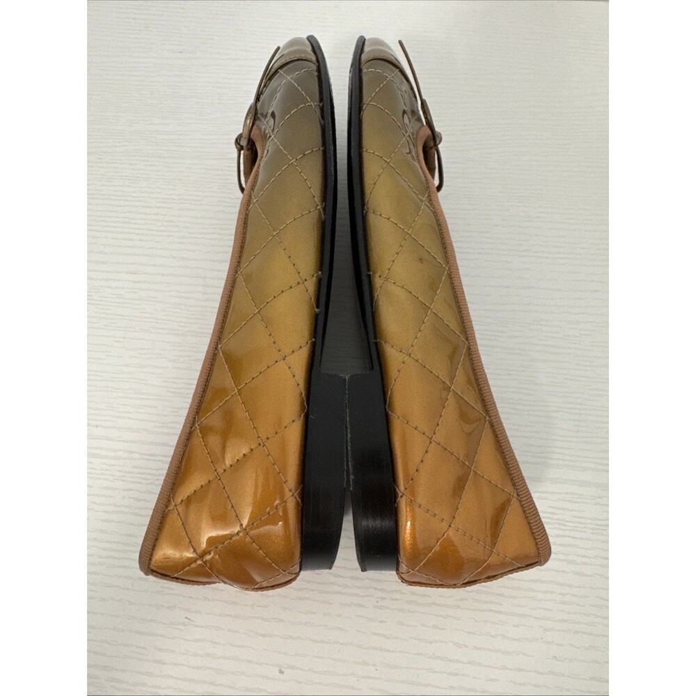 Chanel EU 37 Bronze Patent Leather  CC Logo Now Classic Ballet Flats Authentic - Picture 7 of 11